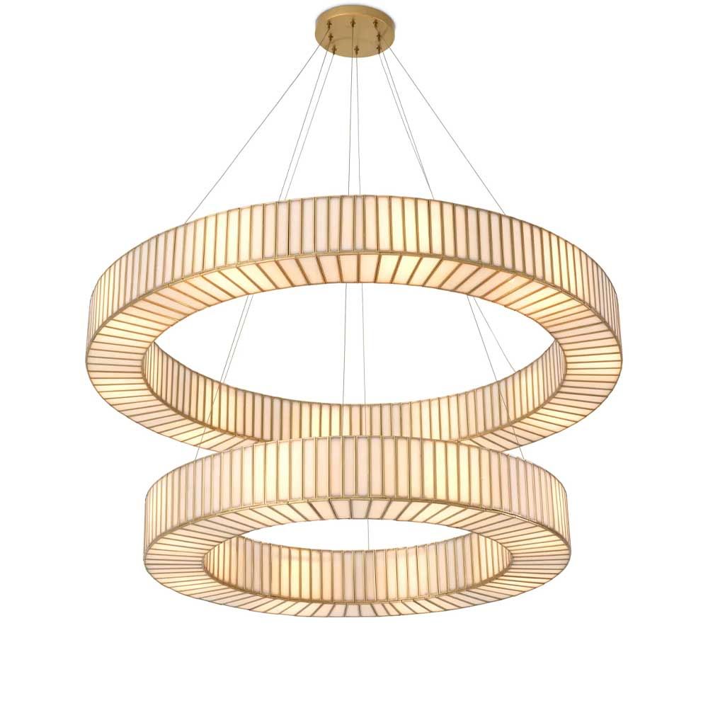 Radiant glow double halo style chandelier with brass details
