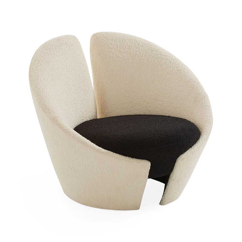 Black and white boucle upholstered chair