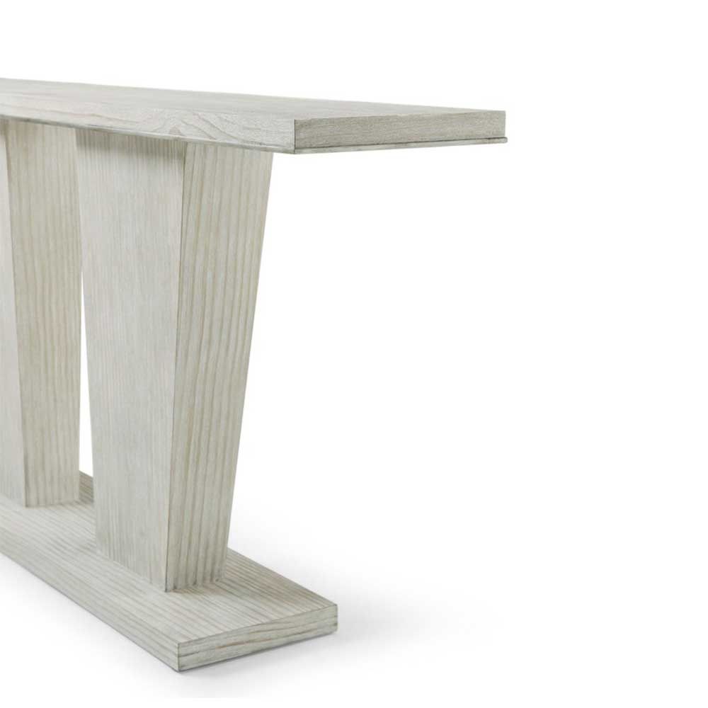 Whitewood console table with two pedestal design