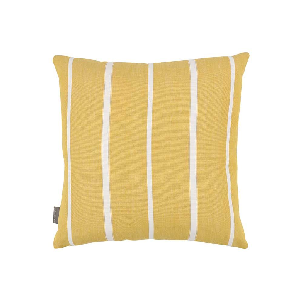 Feathery embroidered cushion with a contemporary stripe backing