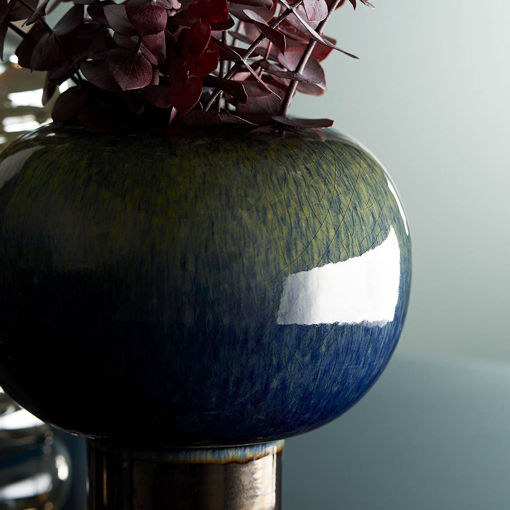 Peacock and bronze glazed porcelain vase