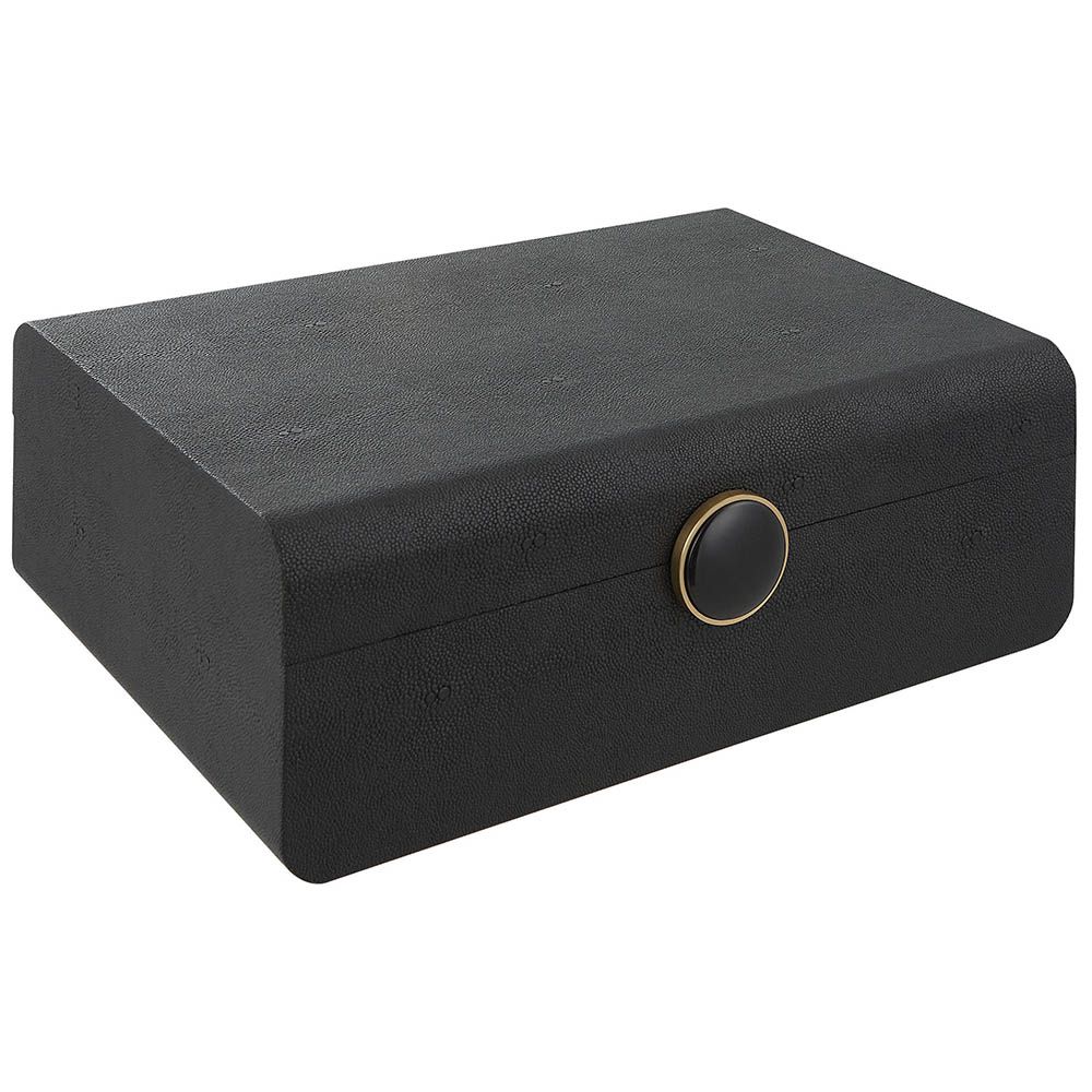 A sophisticated shagreen box by Uttermost with a beautiful black enamel closure