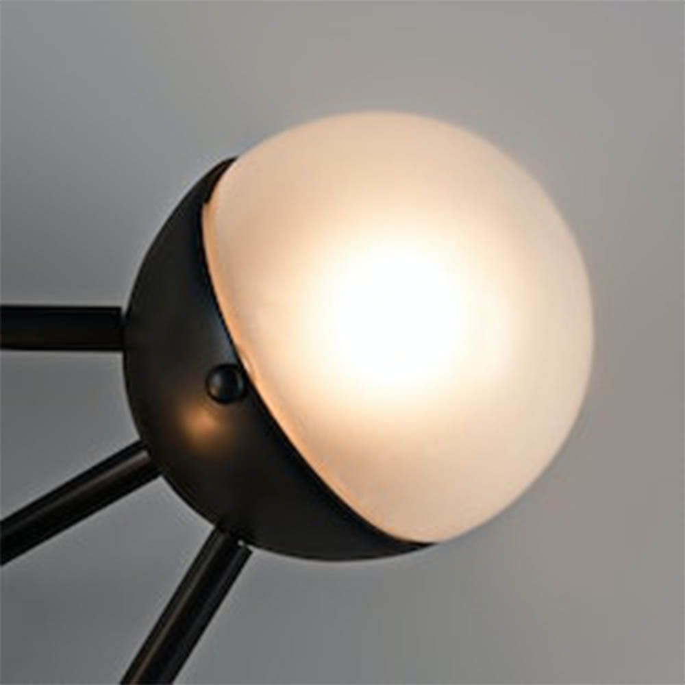 Elegant black gunmetal triangular structure with four orb shades