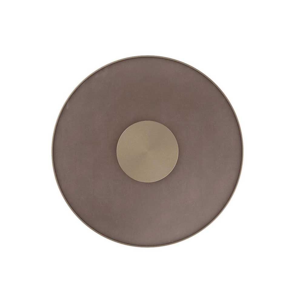 Sleek side table finished in bronze and brass with glass top