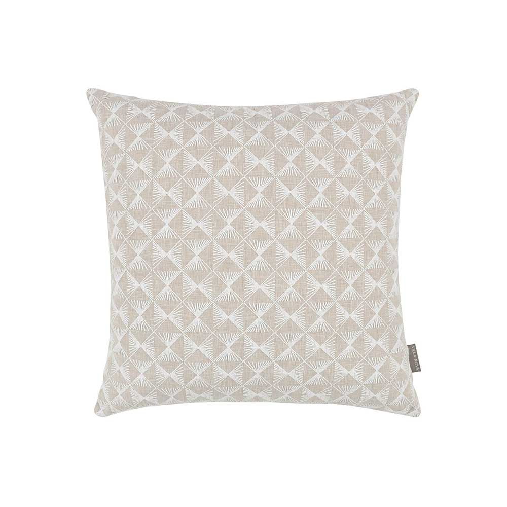 Feathery embroidered cushion with a contemporary stripe backing