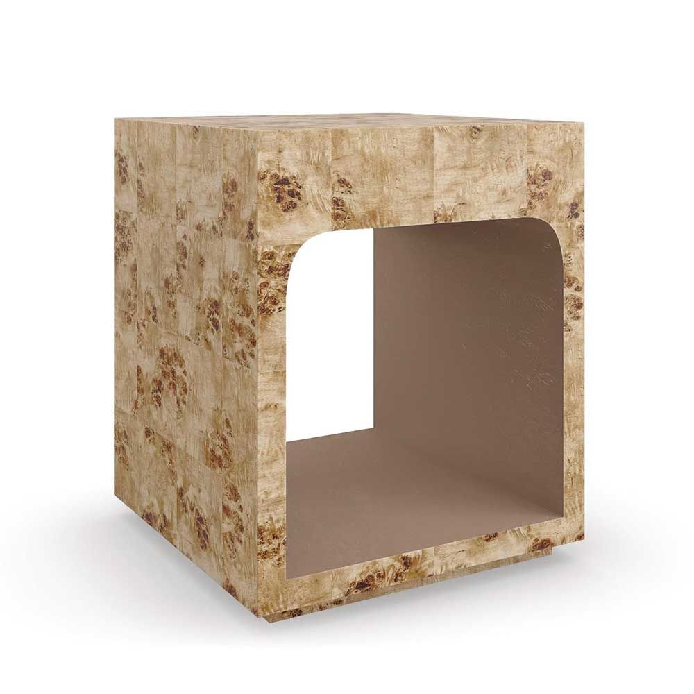 Side table with mappa wood veneer finish and drawer for storage