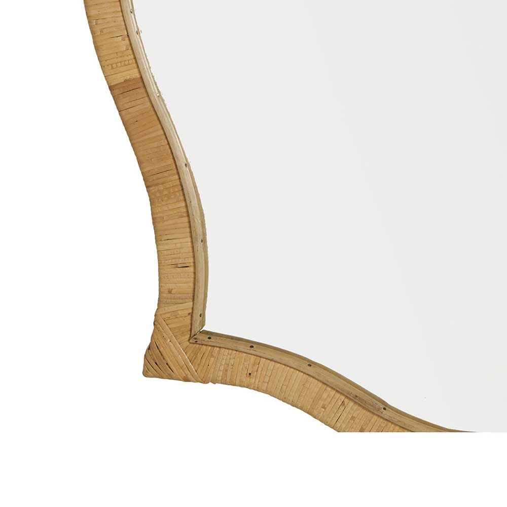 Ornate curved mirror with rattan wrapped frame