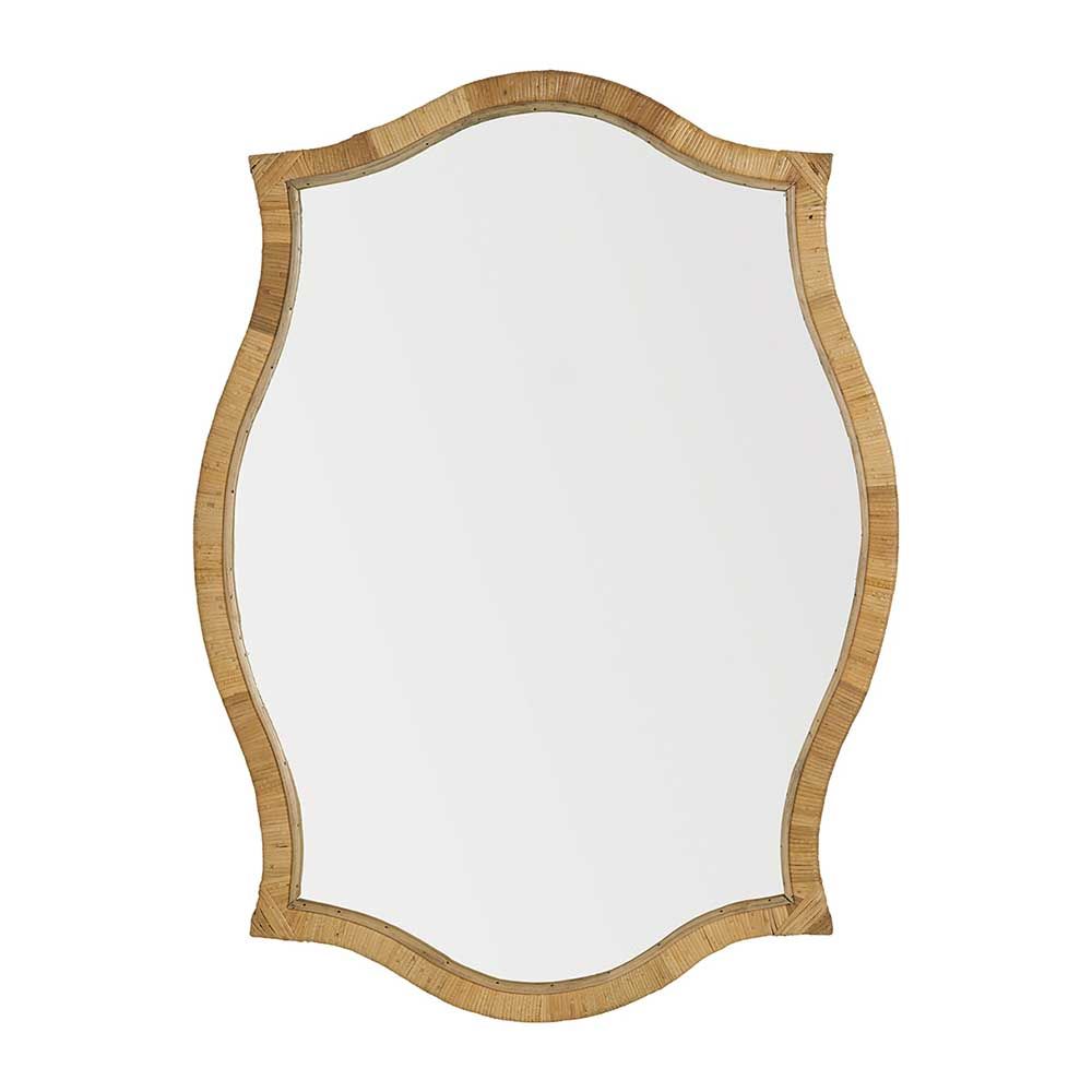 Ornate curved mirror with rattan wrapped frame