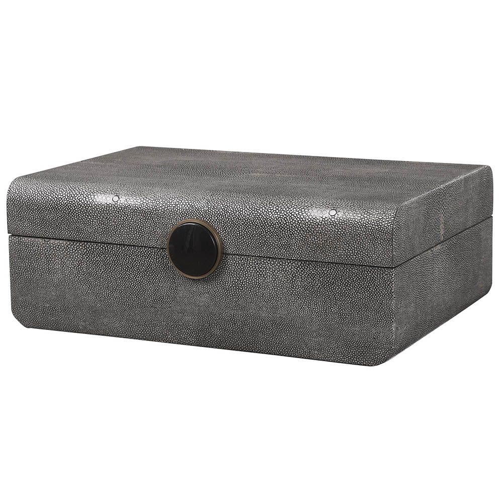 A stylish shagreen art deco box by Uttermost with a beautiful black enamel closure