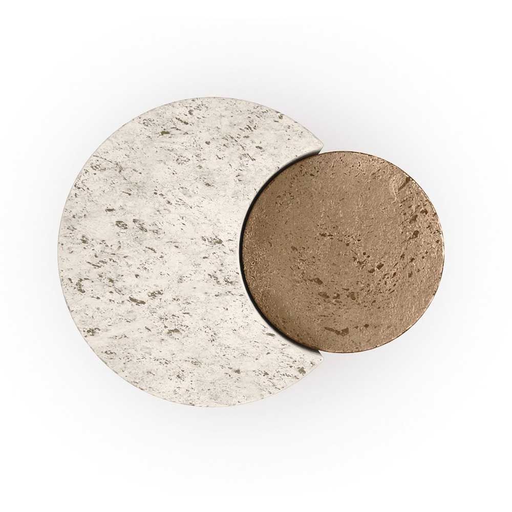 Sculptural side table in stone and bronze with crescent moon shape