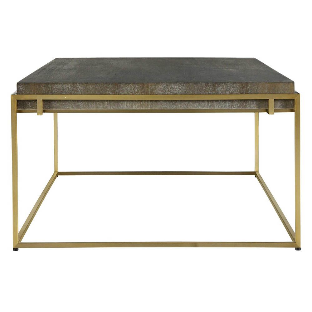 Sleek and sophisticated brass coffee table with square wooden top