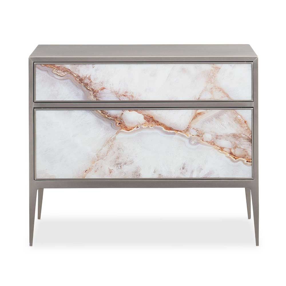 Nickel bedside table with marble front