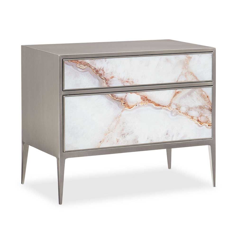 Nickel bedside table with marble front