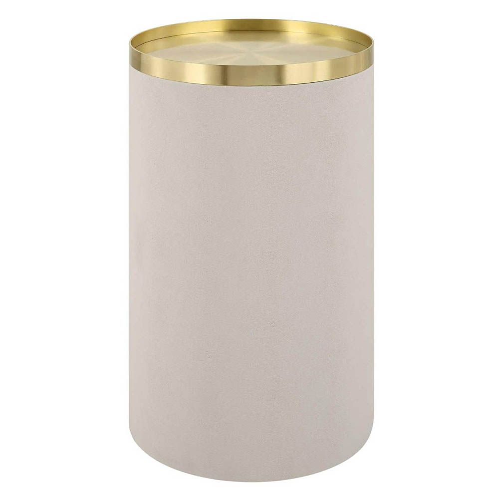 Luxurious round ivory accent table with brass top