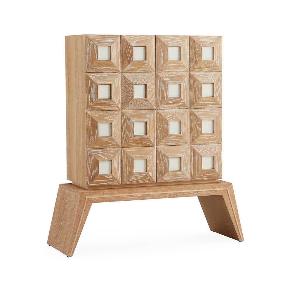 Light oak bar cabinet with leather inserts