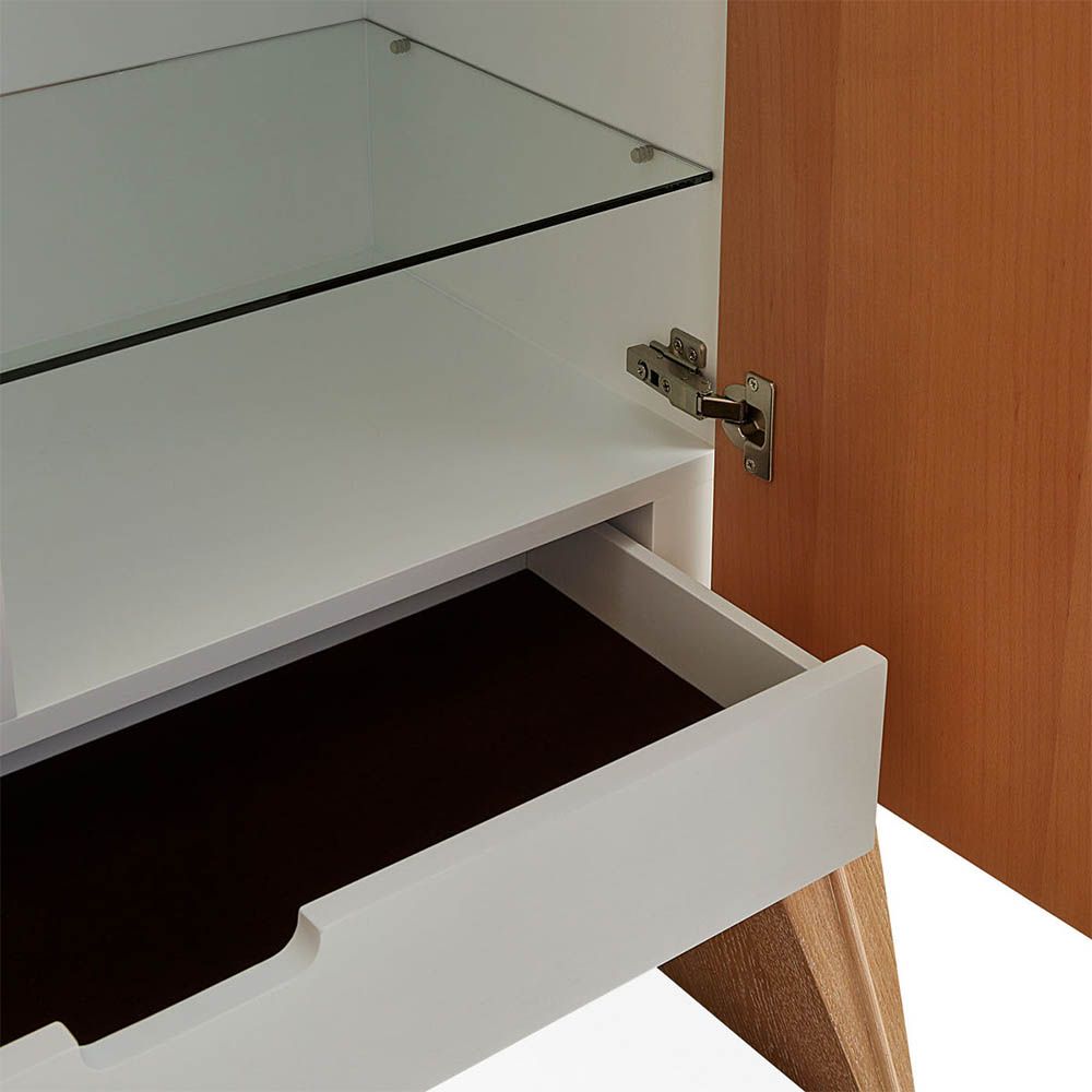 Light oak bar cabinet with leather inserts