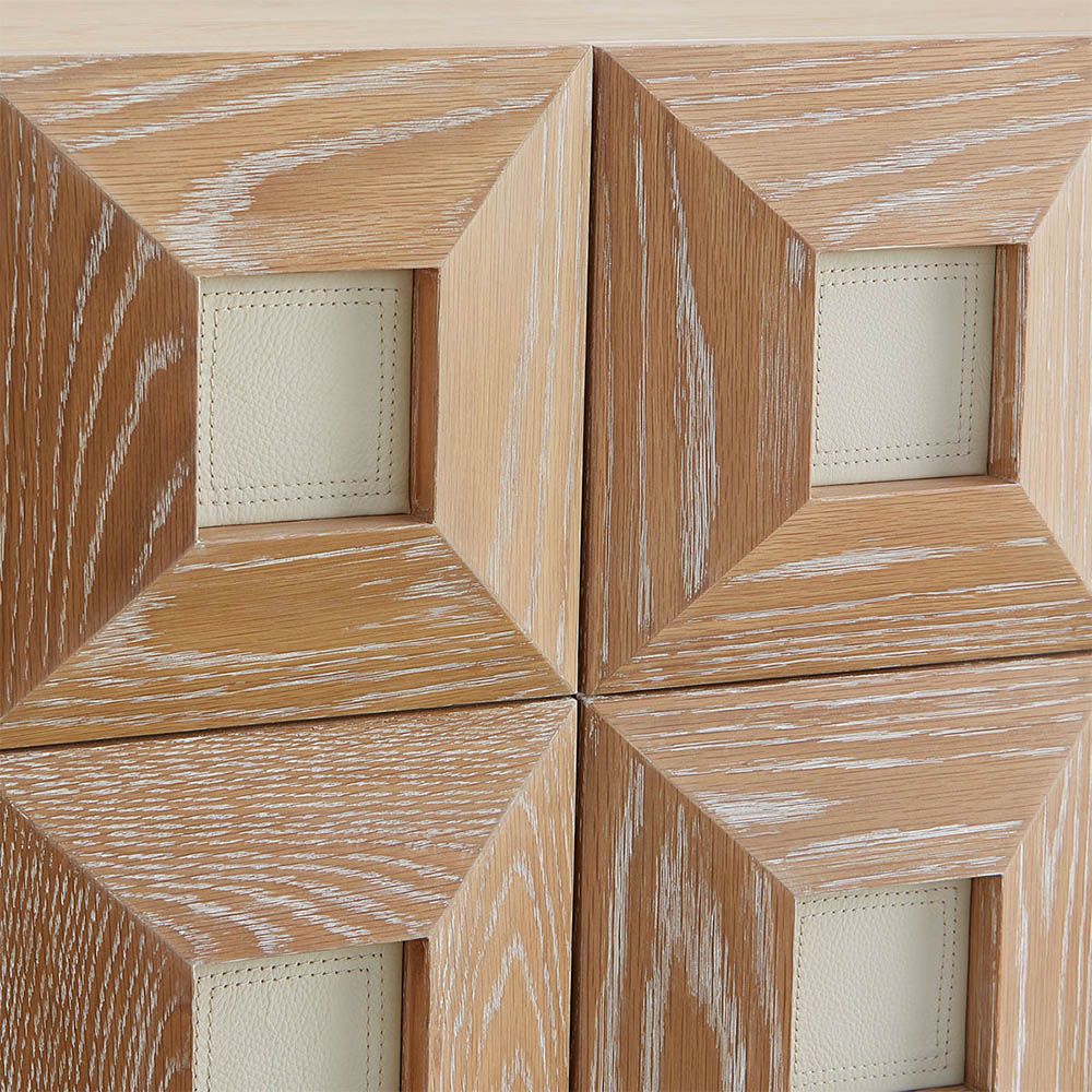 Light oak bar cabinet with leather inserts