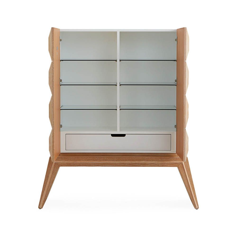 Light oak bar cabinet with leather inserts