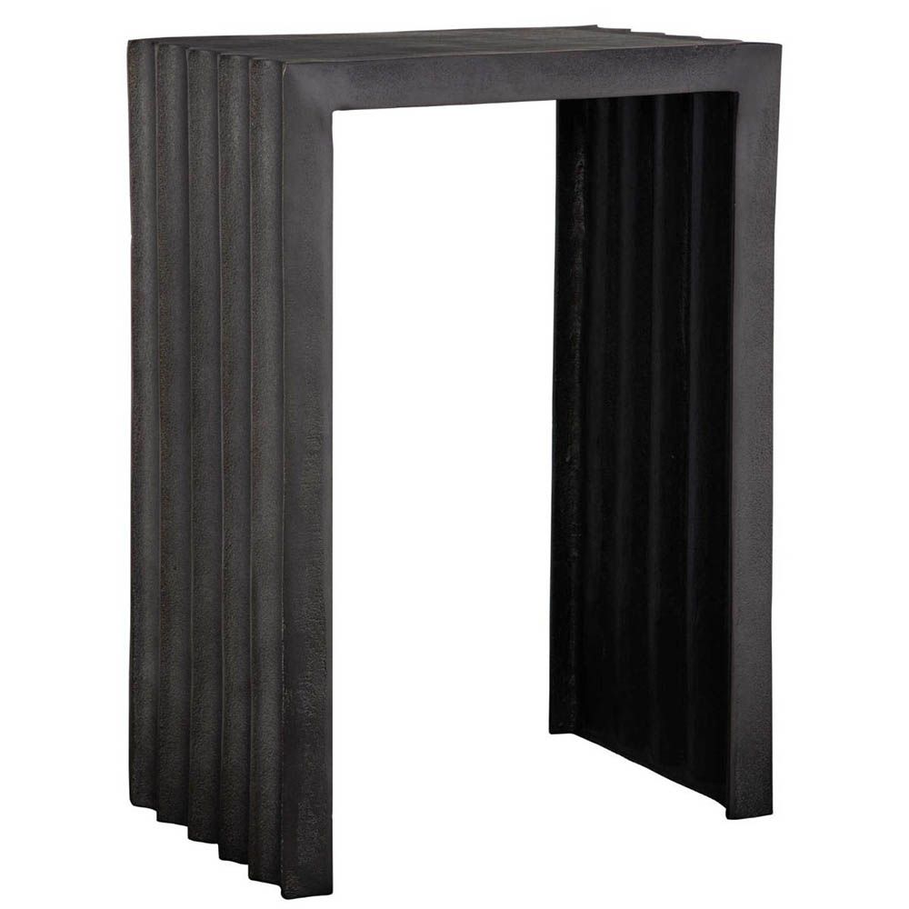 side table with grooved sides in charcoal finish
