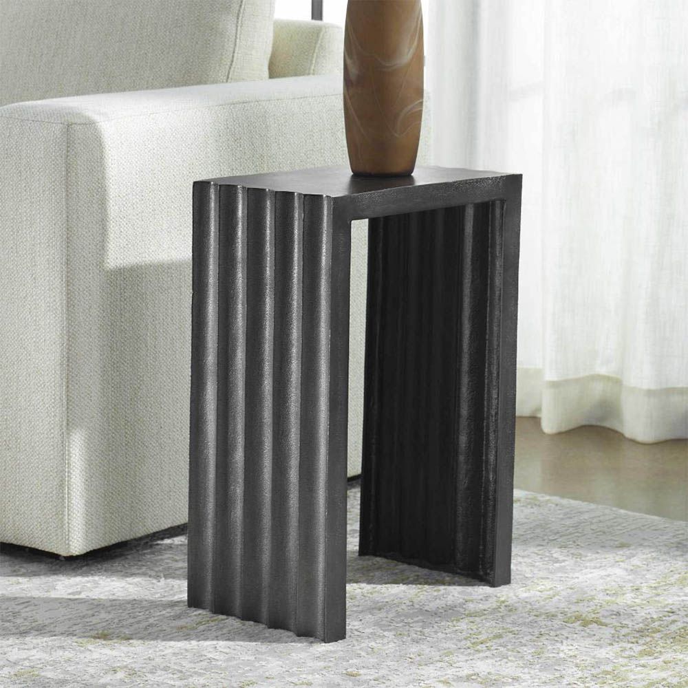 side table with grooved sides in charcoal finish