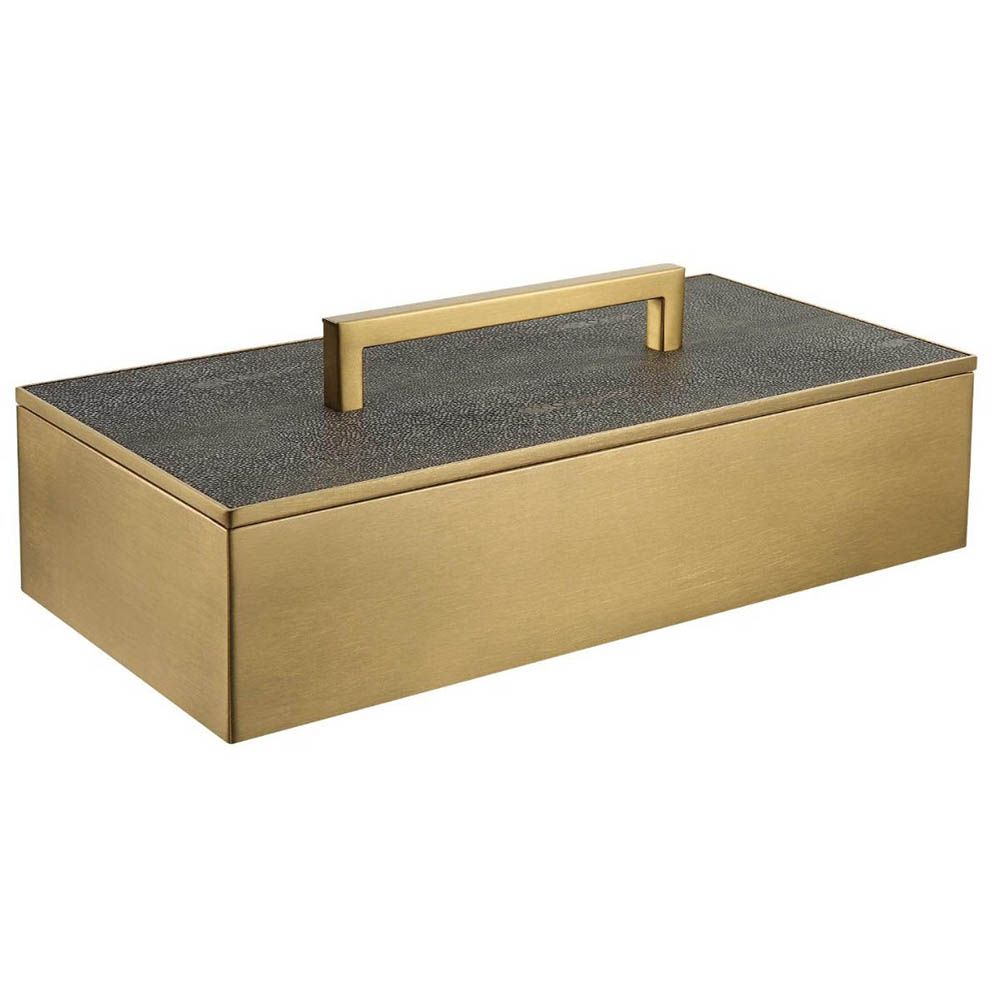 A glamorous brass box by Uttermost with a grey faux shagreen finish 