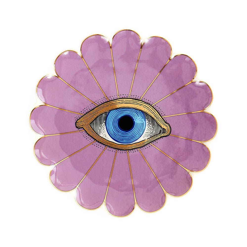 Glamorous floral ceramic tray with eye illustration