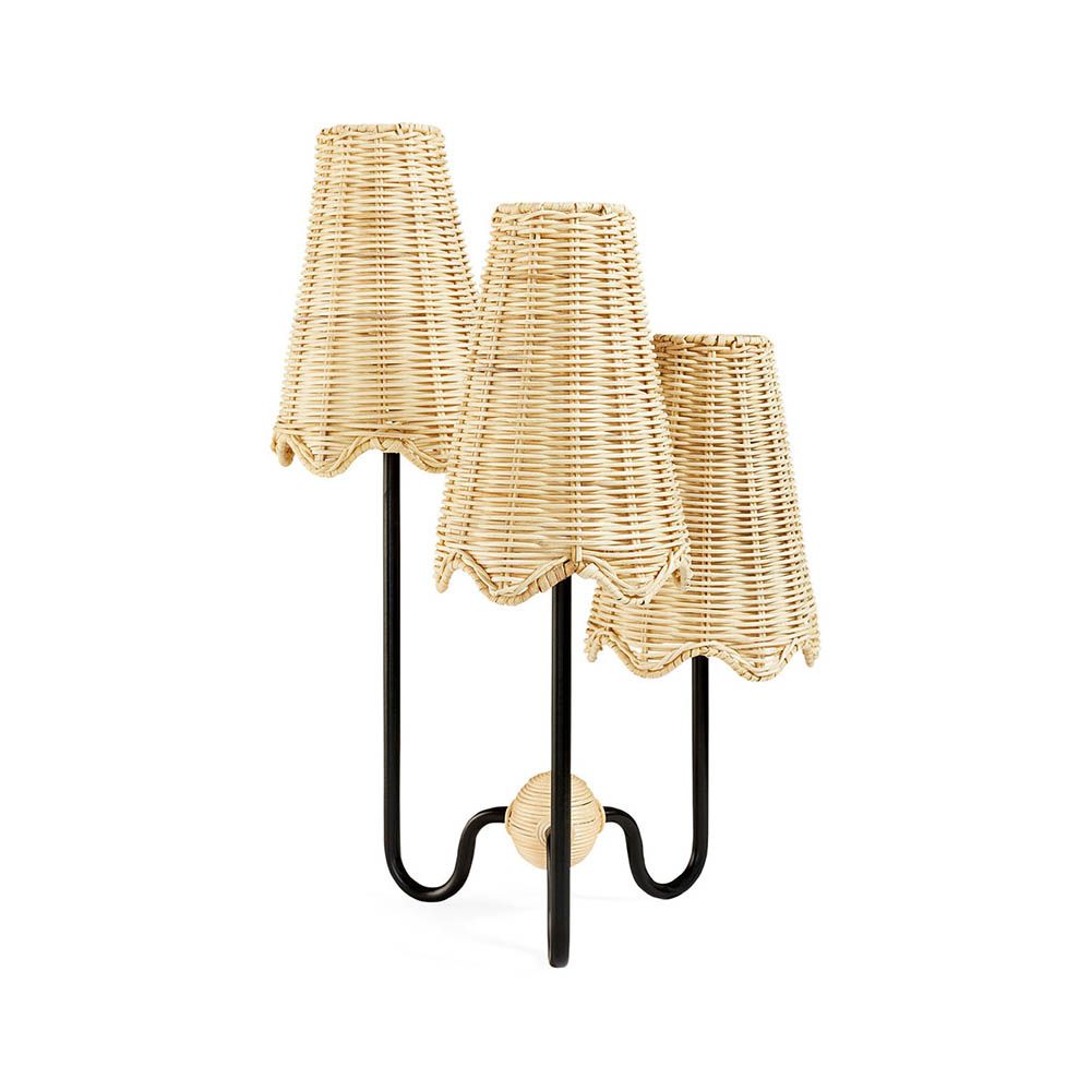 Triple light brown table lamp with black base
