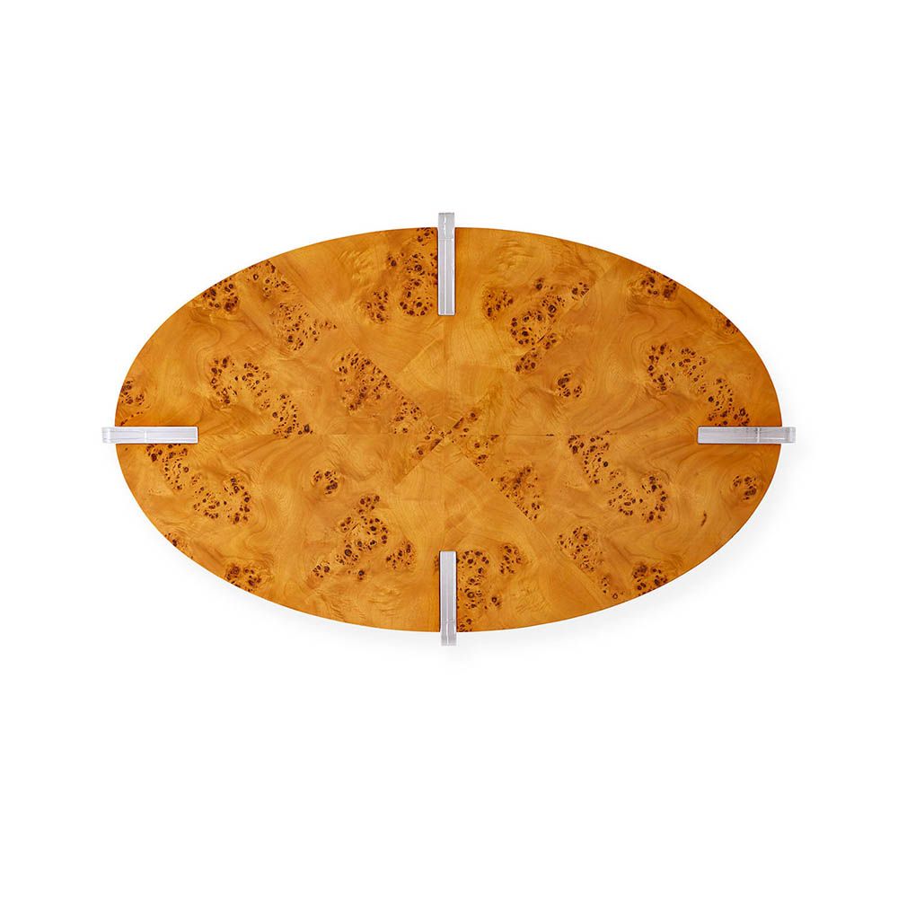 Brown circular coffee table with acrylic legs