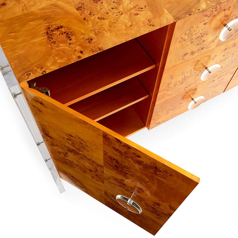 Brown buffet with acrylic handles and legs