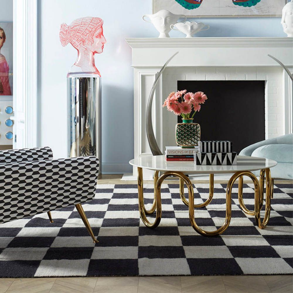 Black and white checkerboard wool rug