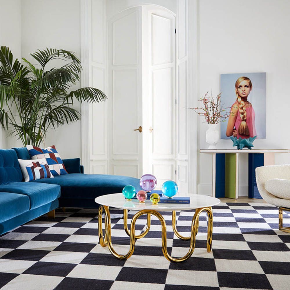 Black and white checkerboard wool rug