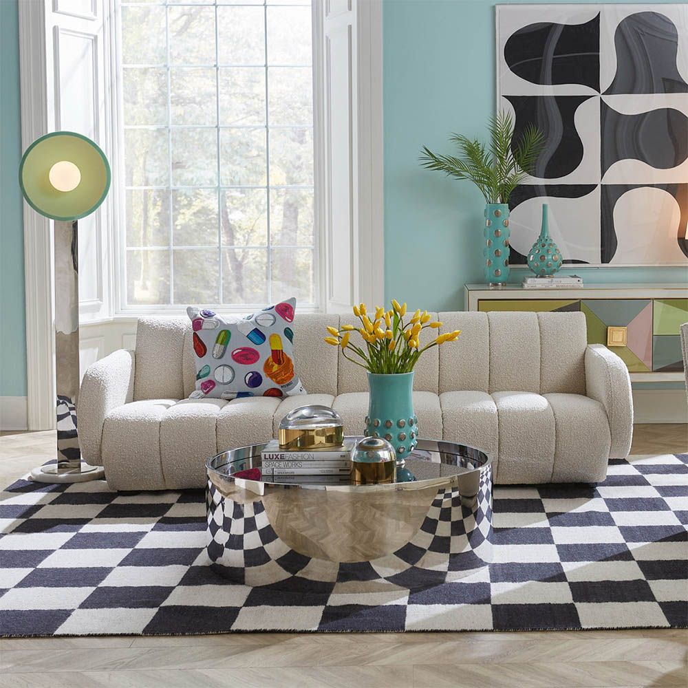 Black and white checkerboard wool rug
