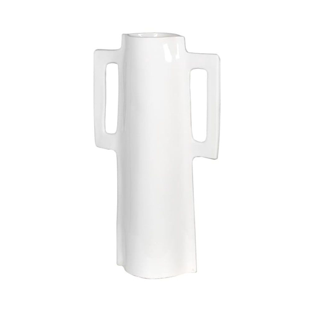White ceramic vase with two square handles