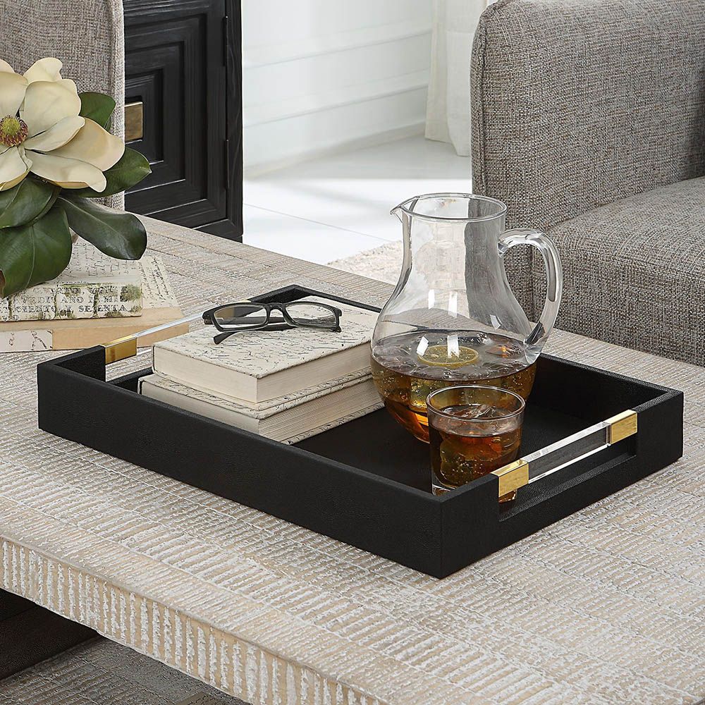 Black leather tray for coffee table hotsell