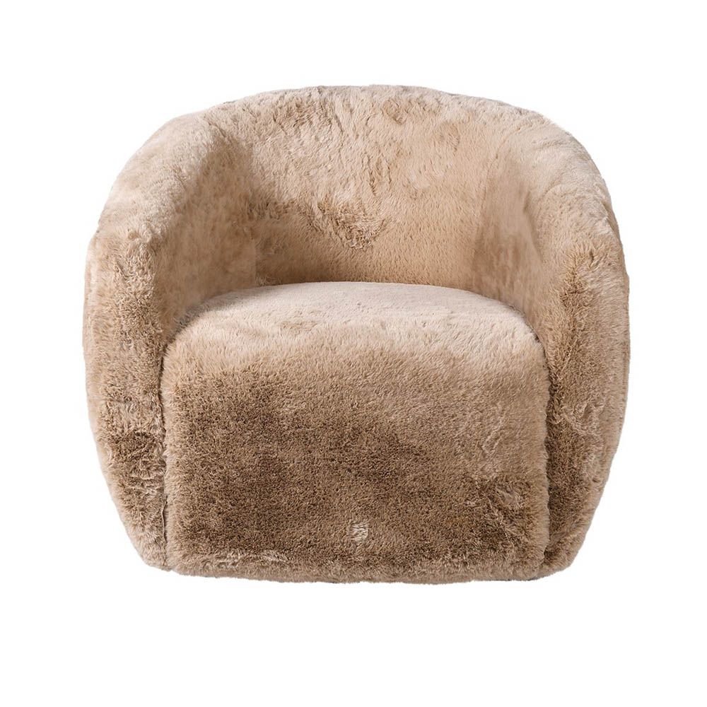 Gorgeously cosy swivel chair upholstered in brown faux fur