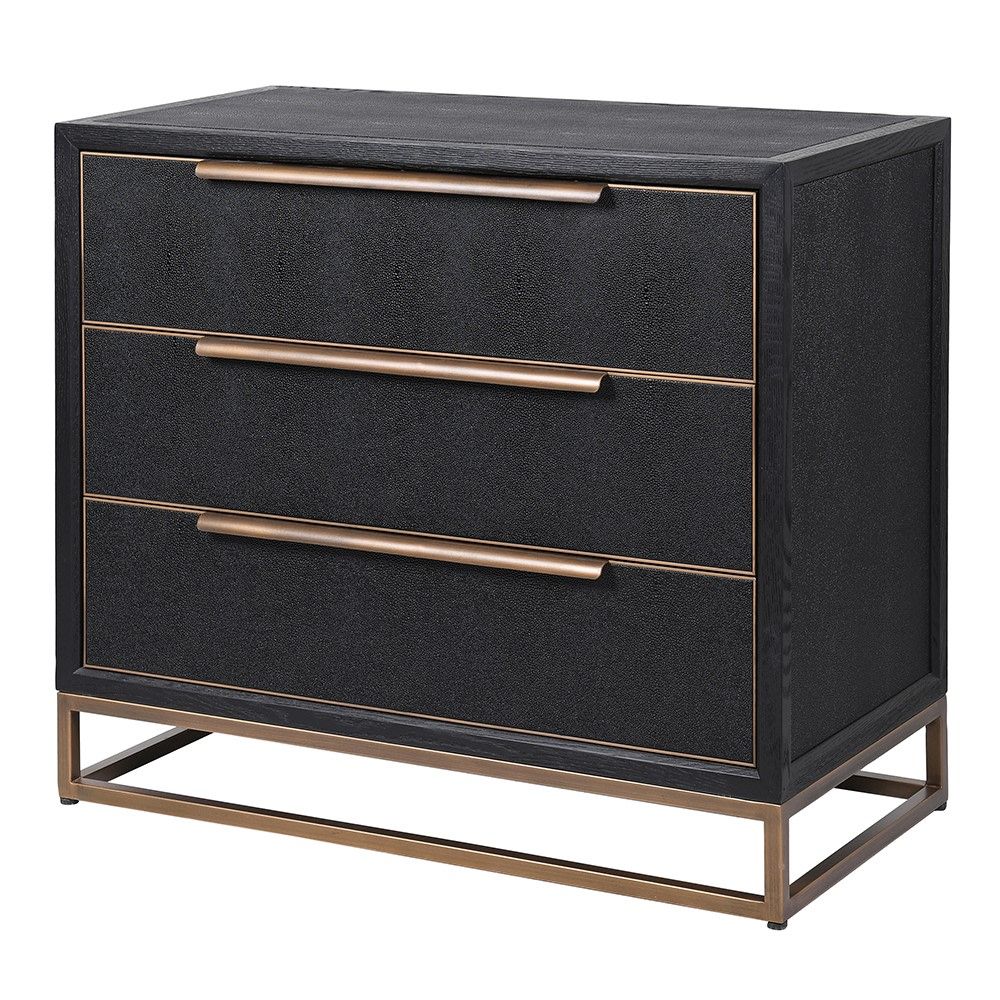 Black chest of drawers with gold detailing