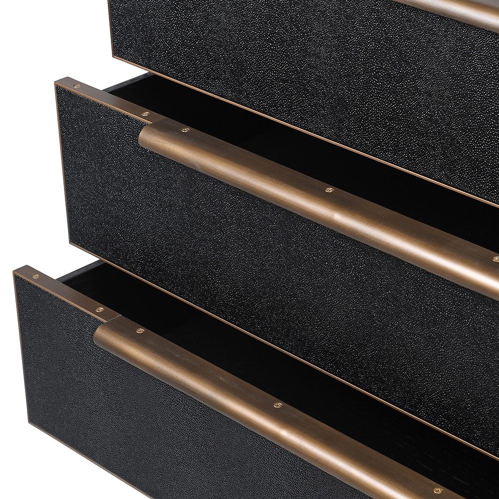 Black chest of drawers with gold detailing