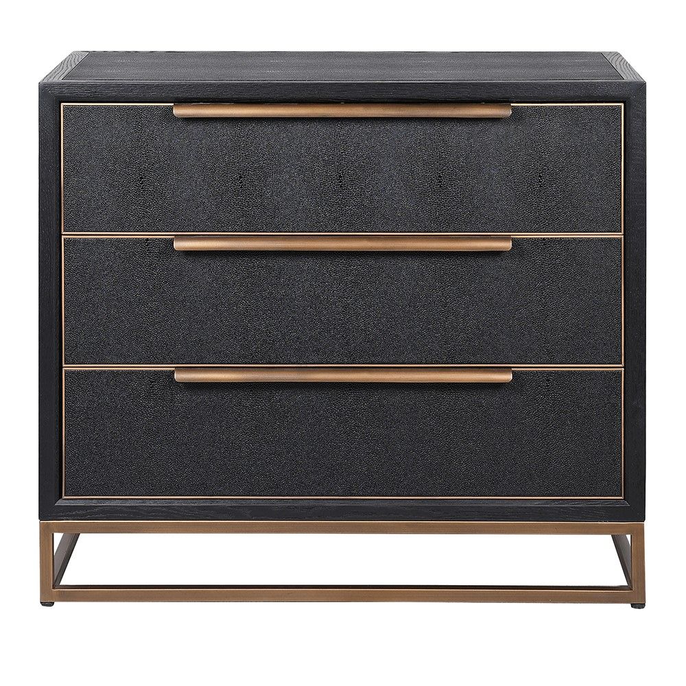Black chest of drawers with gold detailing