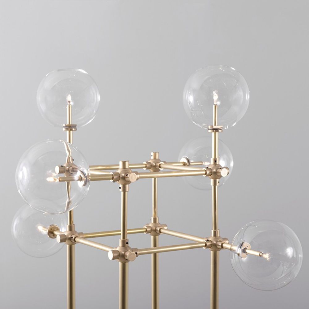 Natural brass retro style floor lamp with clear glass globe lampshades