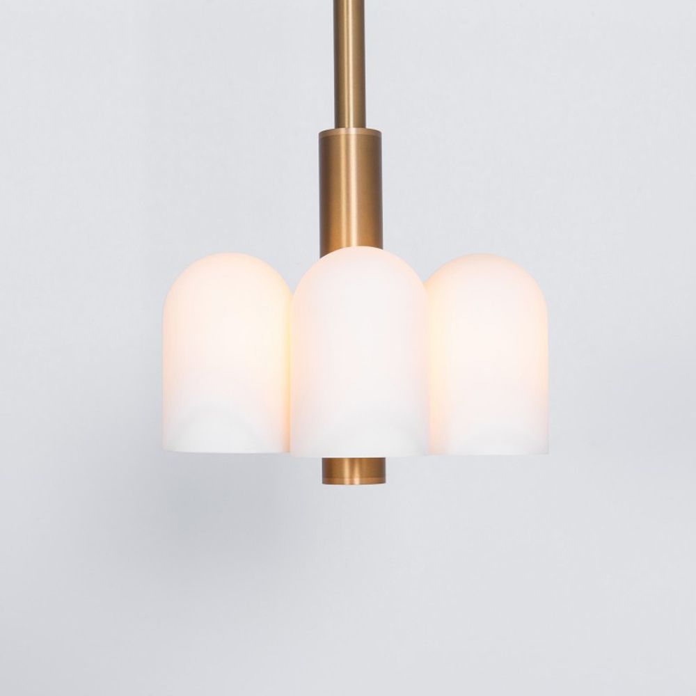Contemporary natural brass pendant ceiling light with six translucent glass lampshade design