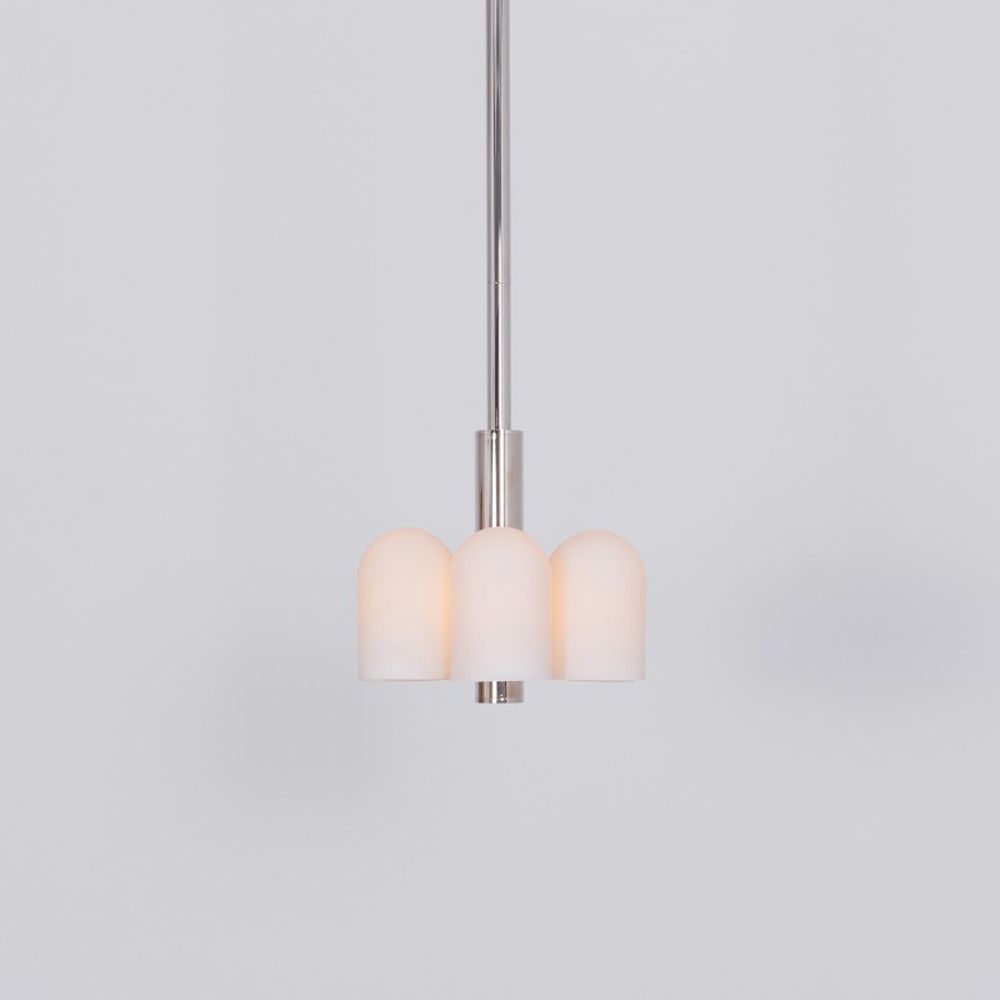 Contemporary polished nickel pendant ceiling light with six translucent glass lampshade design