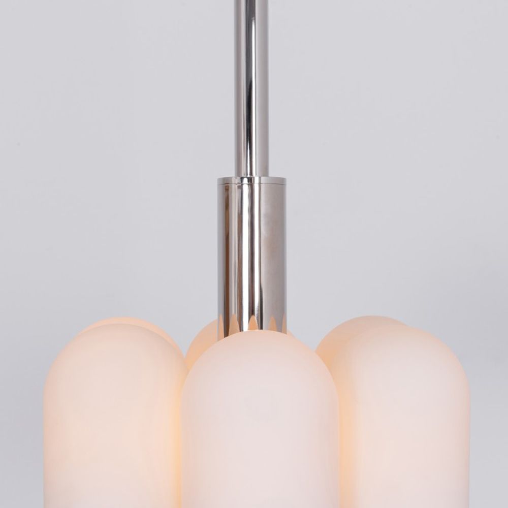Contemporary polished nickel pendant ceiling light with six translucent glass lampshade design