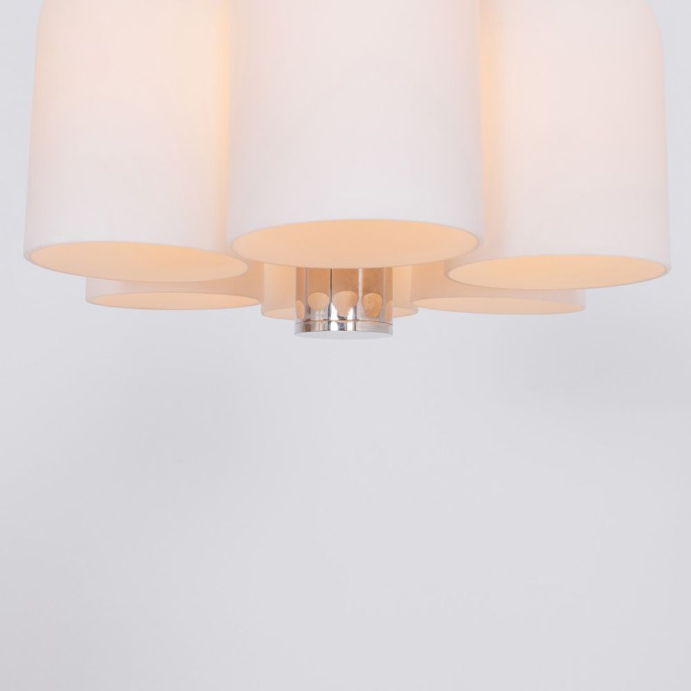 Contemporary polished nickel pendant ceiling light with six translucent glass lampshade design