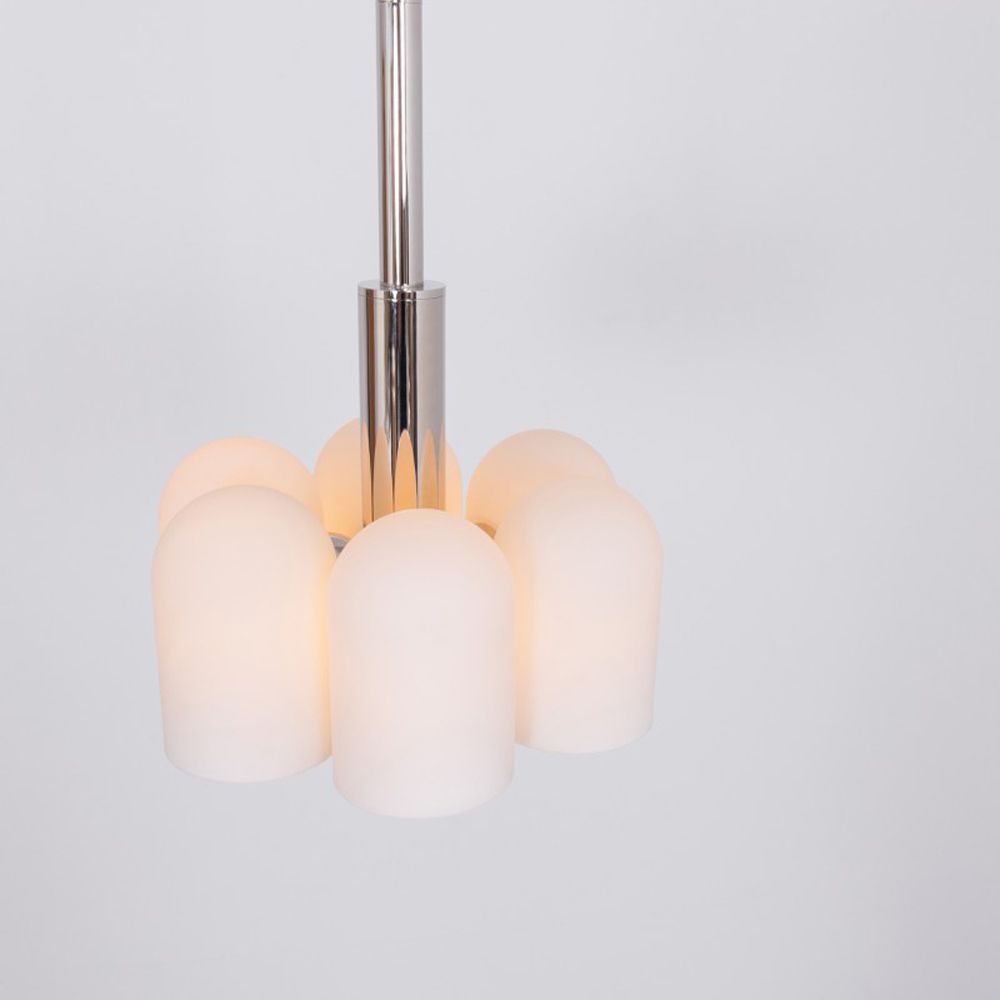 Contemporary polished nickel pendant ceiling light with six translucent glass lampshade design