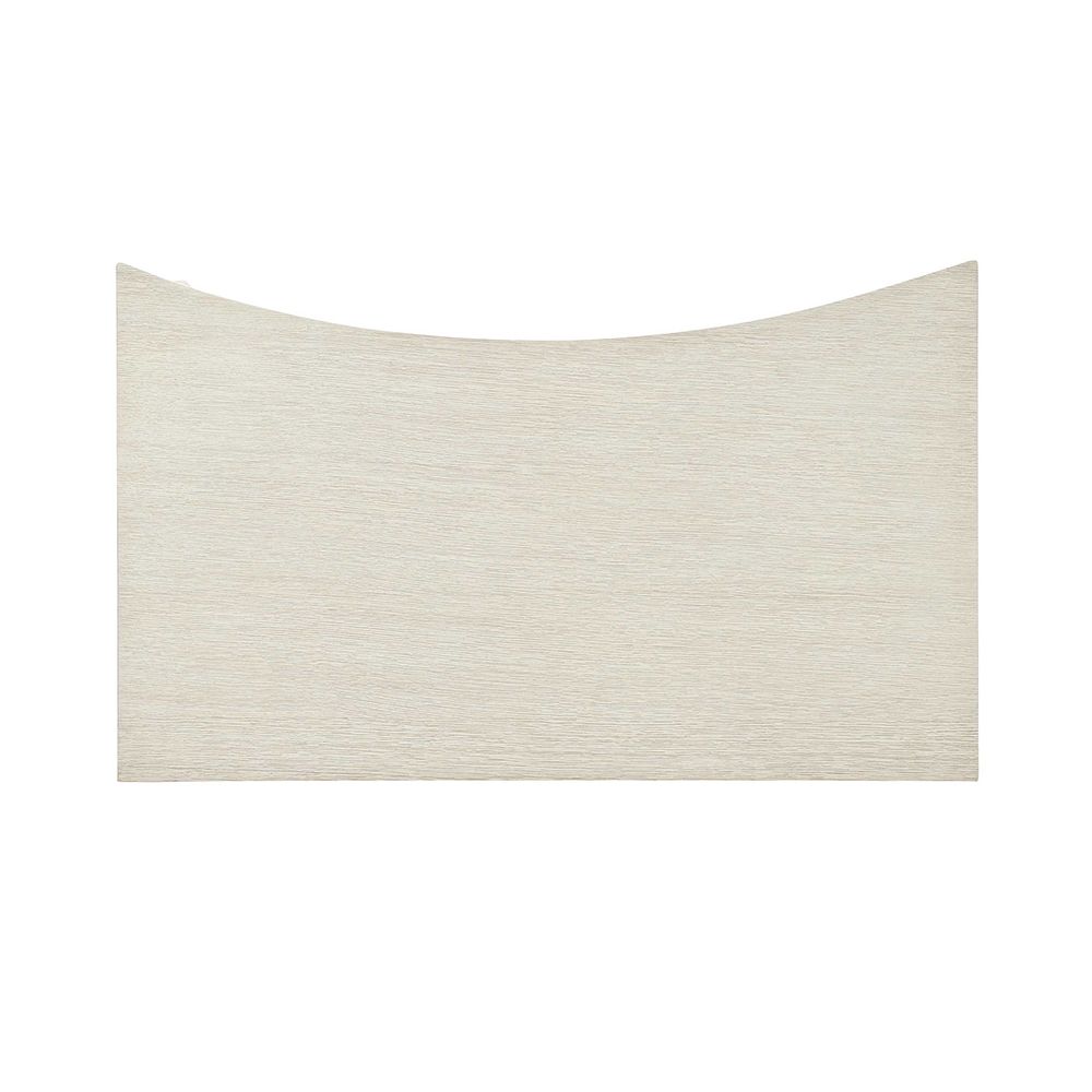 A sophisticated one-drawer bedside table with a concave shape, quartered white oak veneers, a Manor White finish and silver luster highlights