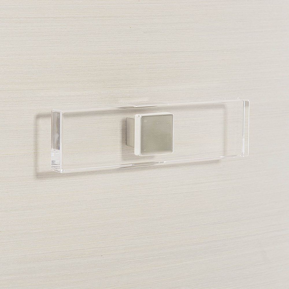 A unique and sophisticated oval bedside table by Bernhardt with two spacious drawers and a lovely white veneer finish