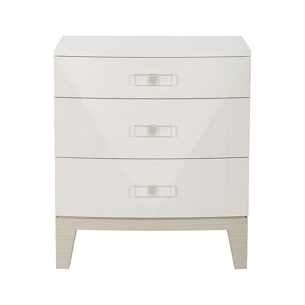 A lovely bedside table with a luxurious grey and white finish and three generously spacious drawers