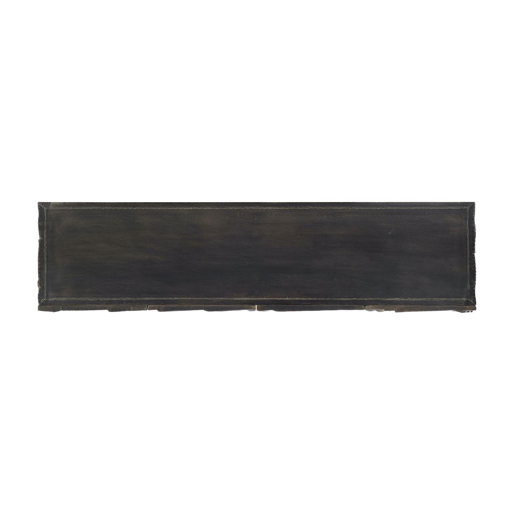 A textured statement sideboard with four unique doors, six sleek metal legs and an abundance of internal storage 