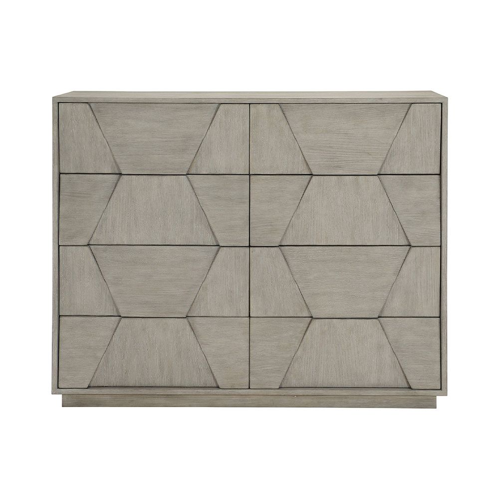 A luxurious and sophisticated eight drawer dresser with a unique dimensional design 