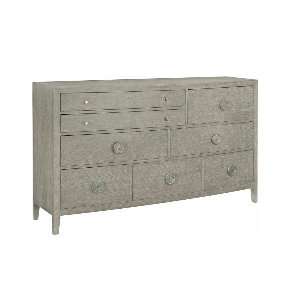 A stylish 8-drawer dresser with tarnished nickel hardware